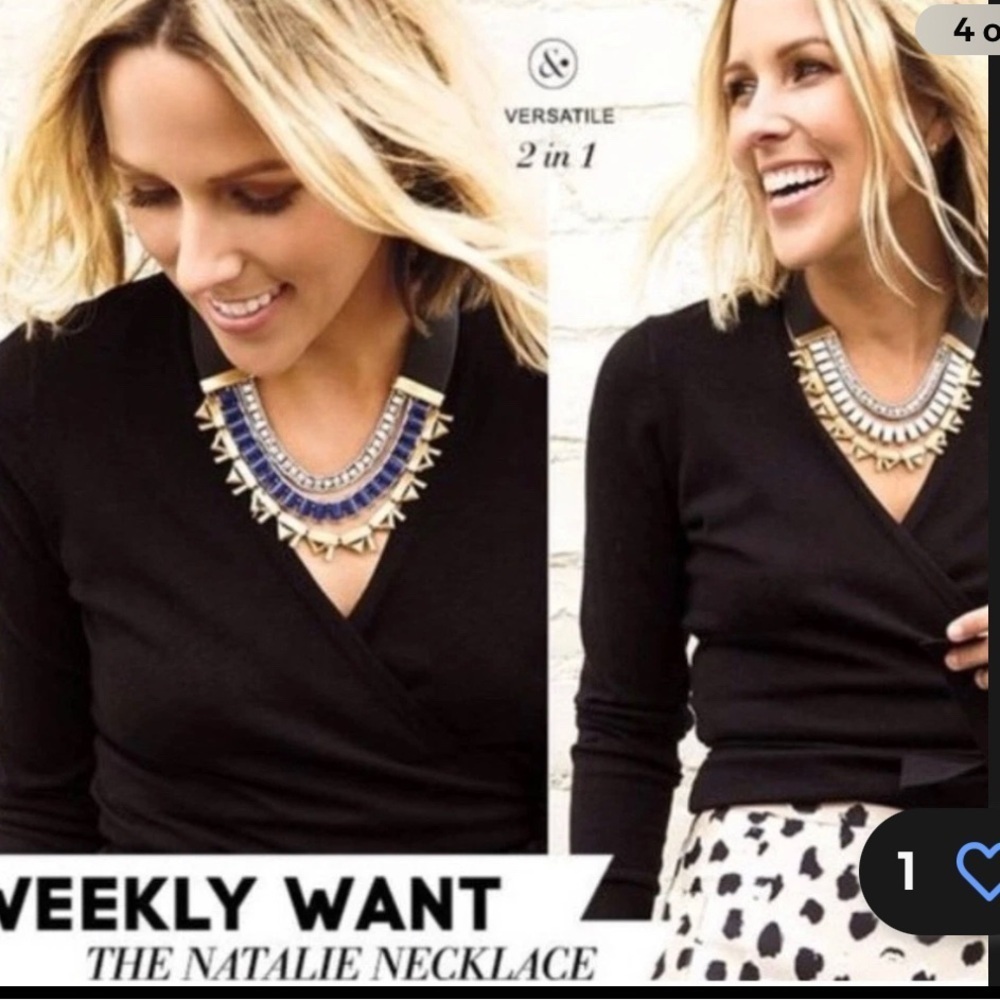 Stella & Dot Blue and Gold Natalie Necklace REVERSIBLE 118 grams. Leather